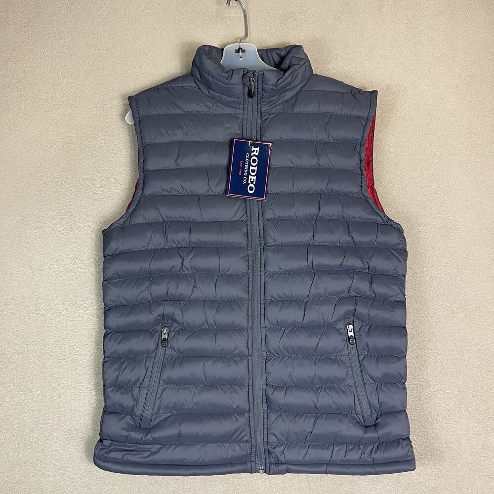 Rodeo Clothing Co Vest Mens M Dark Gray Puffer Quilted Full Zip Mock Neck Jacket